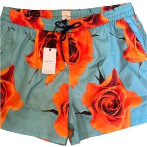 Paul Smith Men Swim Shorts Turquoise Monarch Rose Trunks Quick Dry Size XL